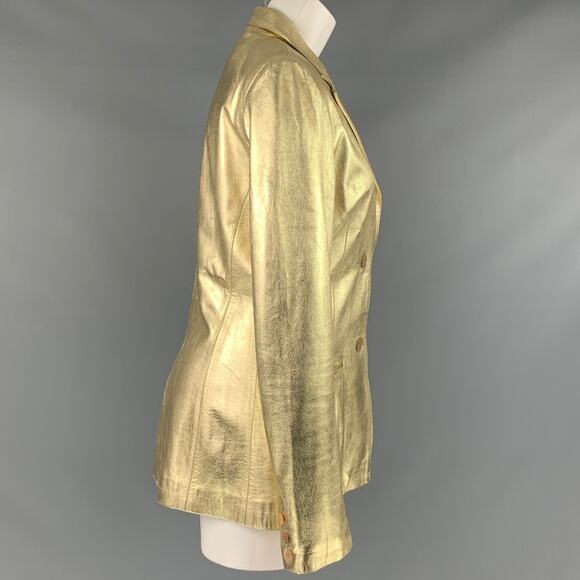 BLUMARINE Size 8 Gold Leather Metallic Lambskin Jacket - Picture 2 of 8